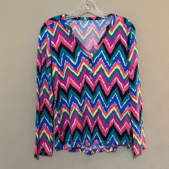 Lilly Pulitzer Zigzag Chevron Print Pima Cotton Long Sleeve Top — Small - Picture 1 of 6